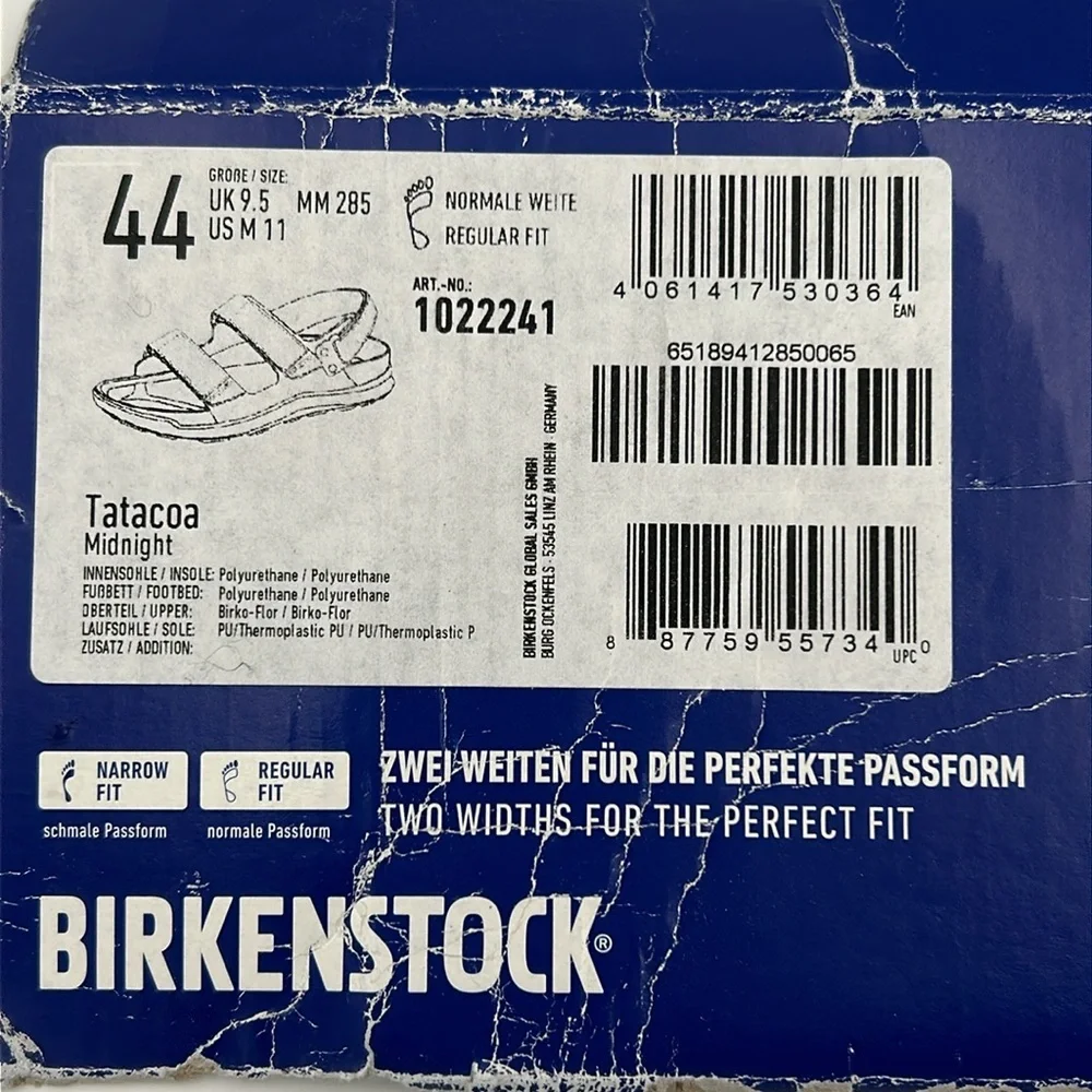 Men’s Birkenstock Tatacoa Sandals Midnight EU 44 Regular Fit NWT
